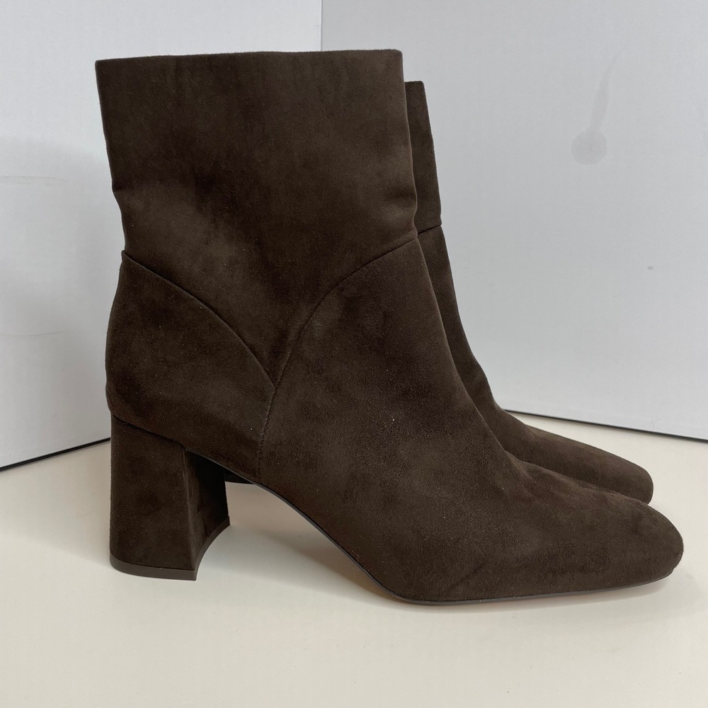 Nordstrom Rack RKNAJA-FAB Brown Faux Suede Square Toe Block Heel Ankle Boots 11M